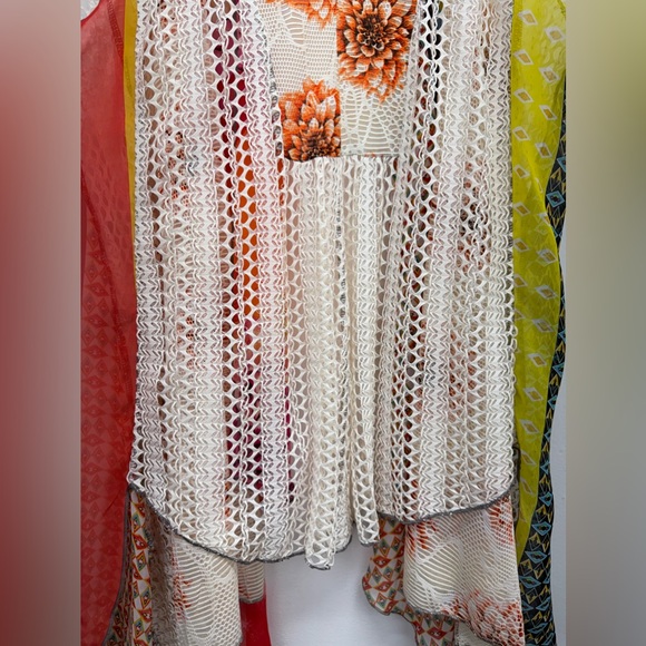 Feratelli size Small Multicolor Floral Sheer Open Front Sleeveless Cardigan Vest - Picture 9 of 9